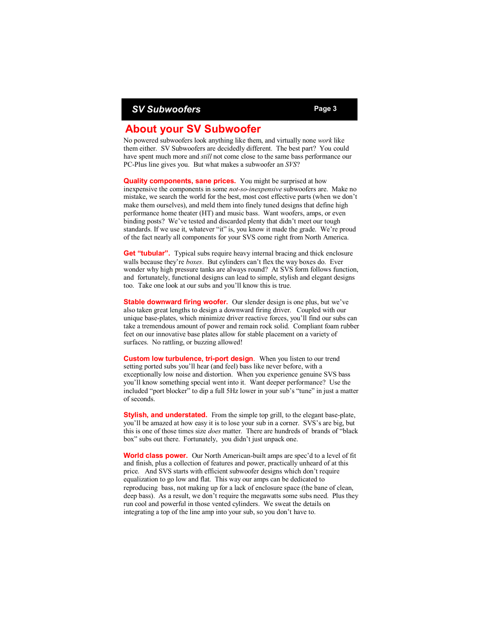 About your sv subwoofer, Sv subwoofers | SV Sound 25-31PC+ User Manual | Page 3 / 12