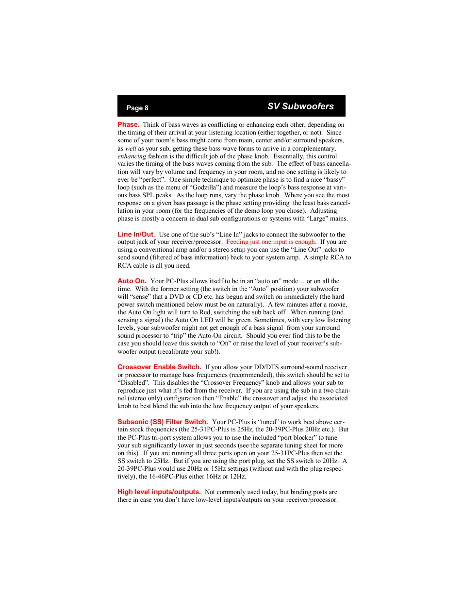 Sv subwoofers | SV Sound 25-31PC+ User Manual | Page 8 / 12
