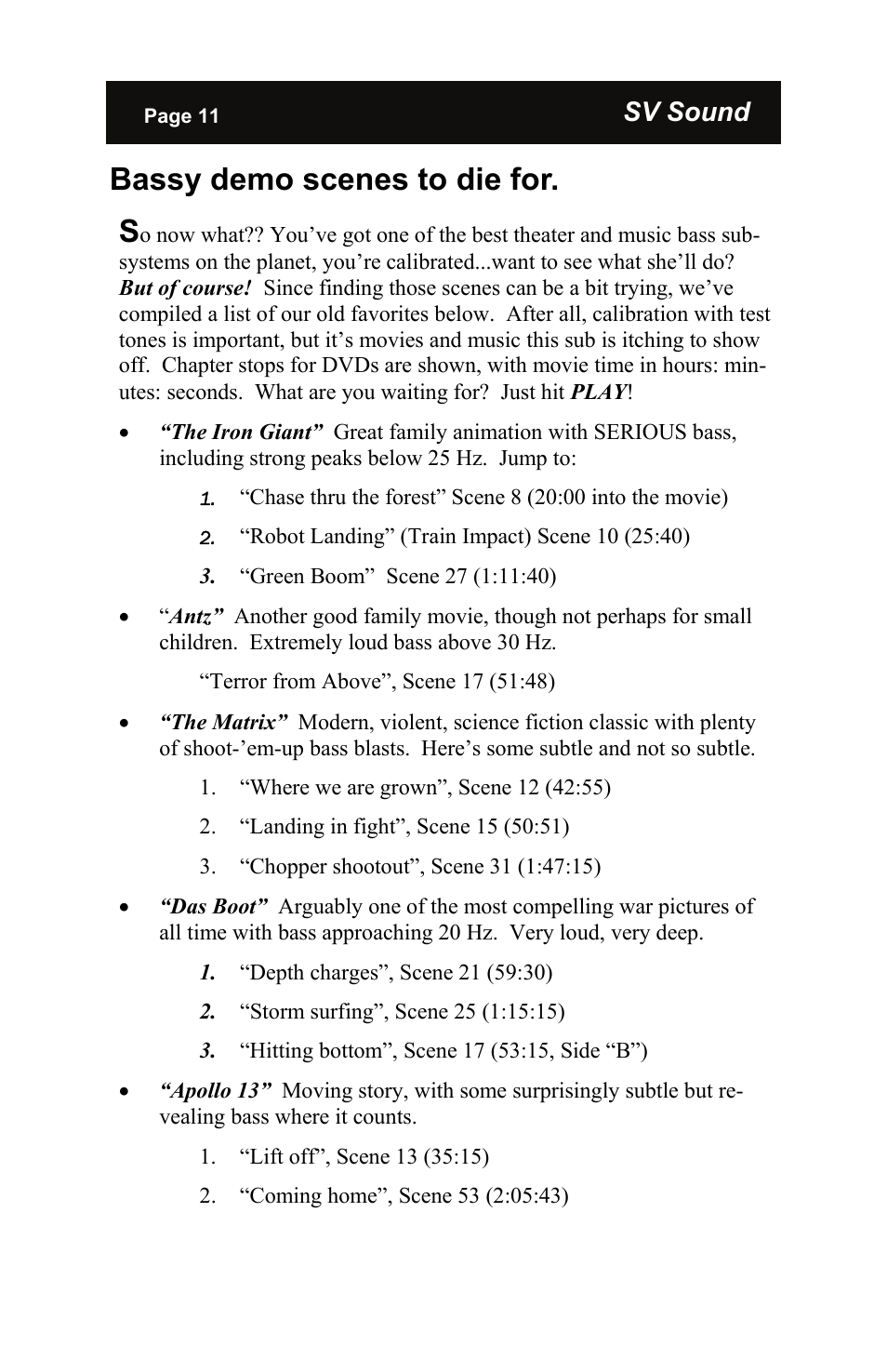 Bassy demo scenes to die for. s, Sv sound | SV Sound PB12-NSD/2 User Manual | Page 11 / 16