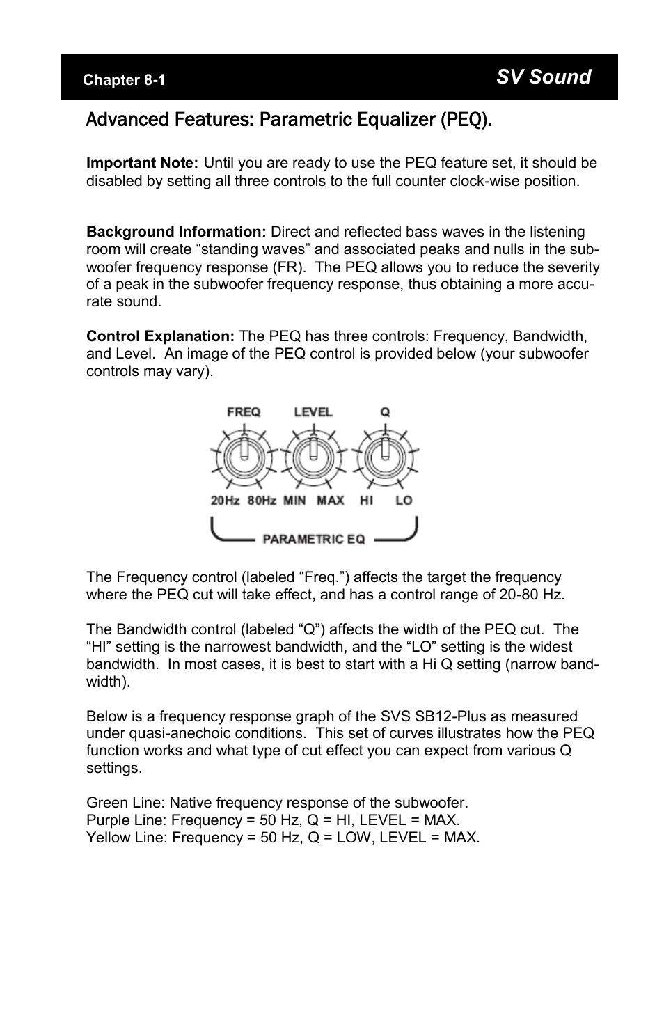 Sv sound, Advanced features: parametric equalizer (peq) | SV Sound PC12-Plus User Manual | Page 14 / 21
