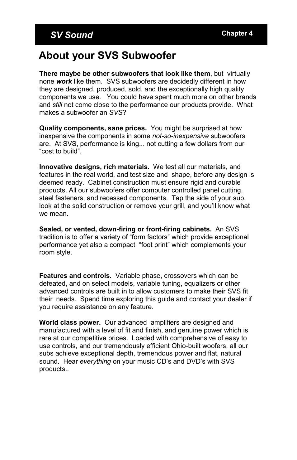 About your svs subwoofer | SV Sound PC12-Plus User Manual | Page 5 / 21