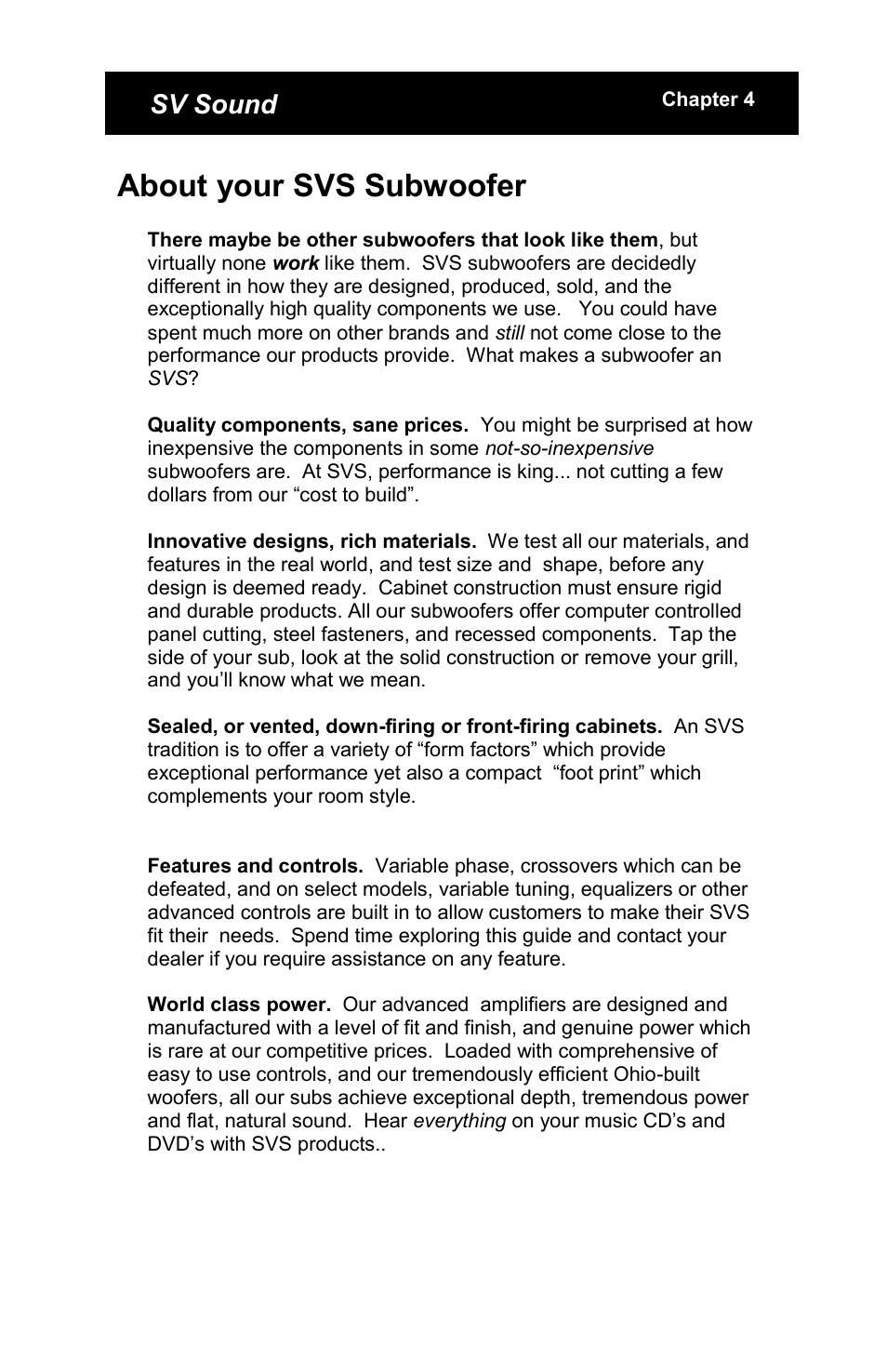 About your svs subwoofer | SV Sound PB13 User Manual | Page 5 / 22