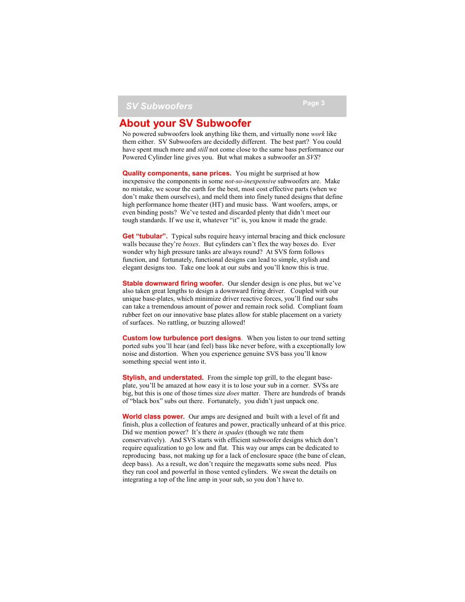 About your sv subwoofer, Sv subwoofers | SV Sound 16-46PCi User Manual | Page 3 / 12