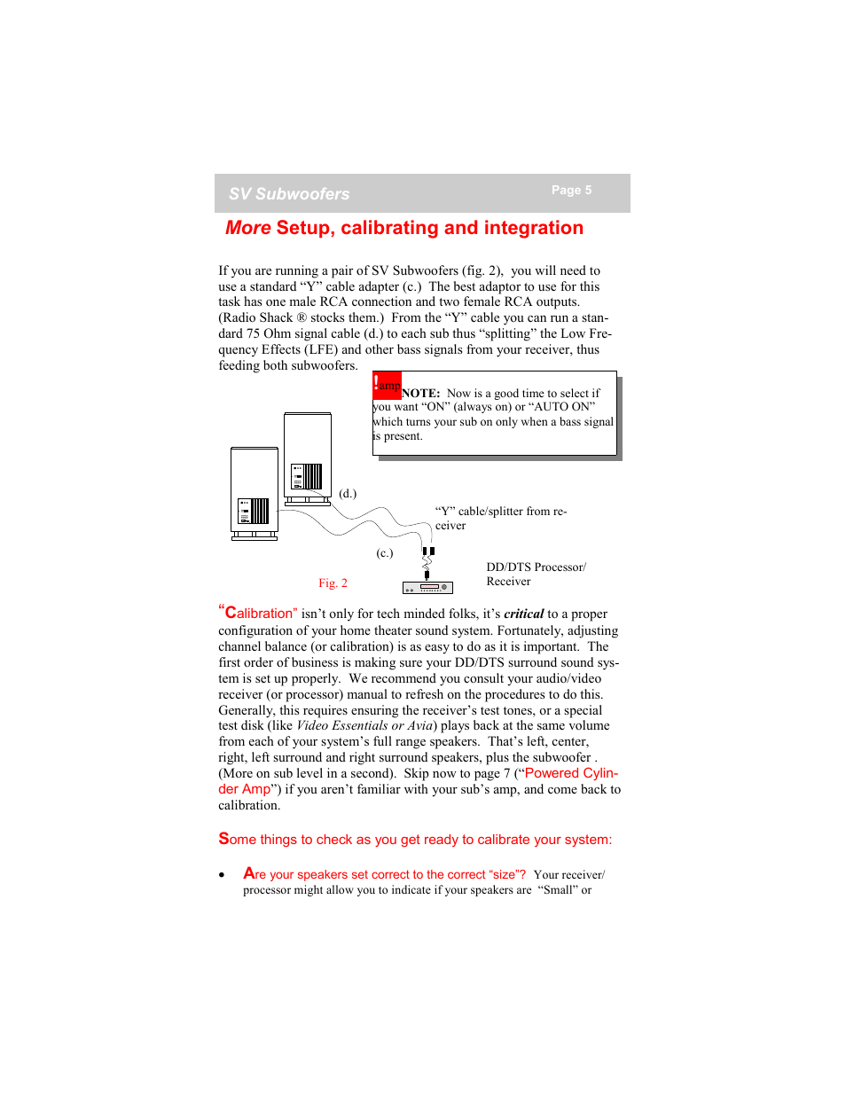 More setup, calibrating and integration | SV Sound 16-46PCi User Manual | Page 5 / 12