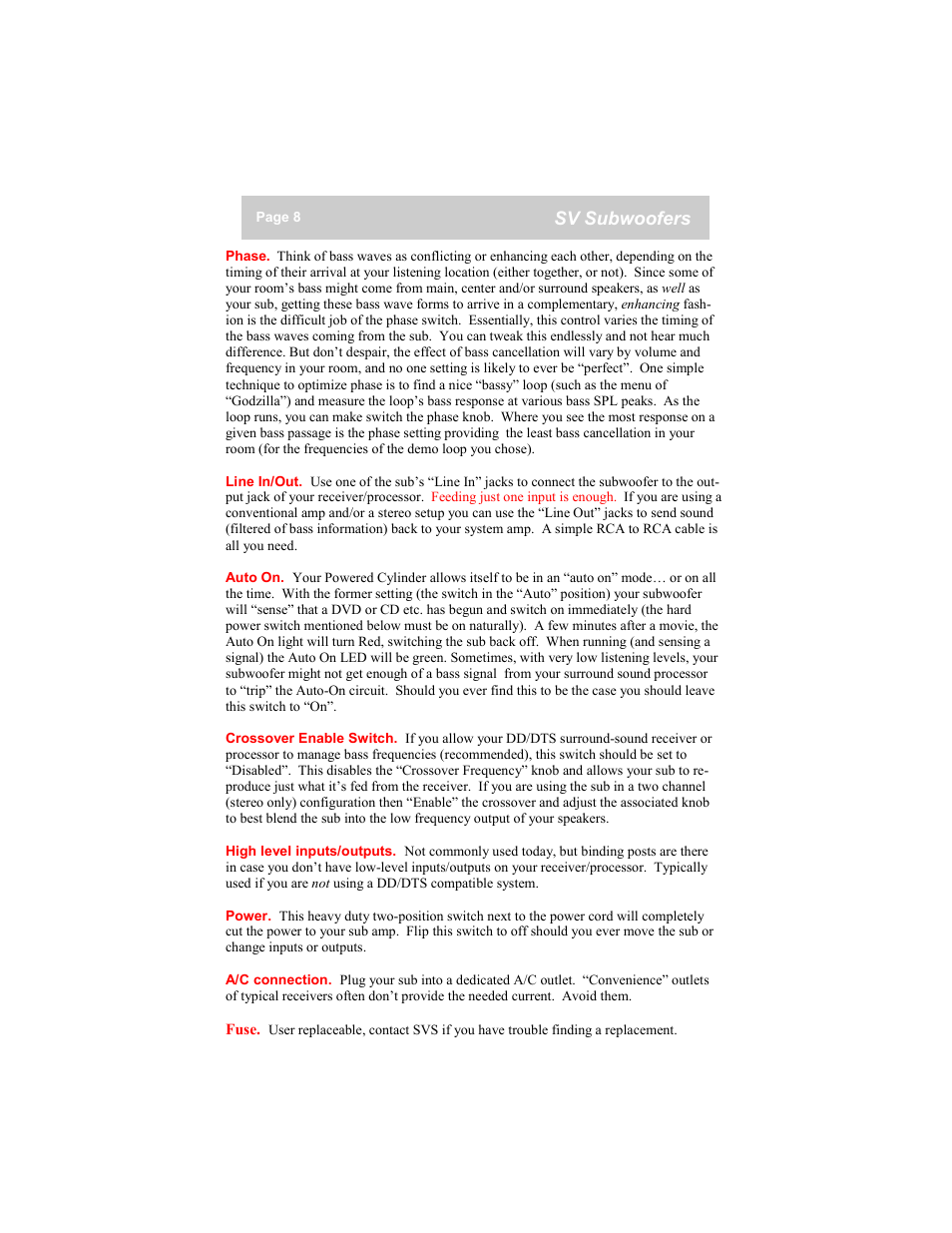 Sv subwoofers | SV Sound 16-46PCi User Manual | Page 8 / 12