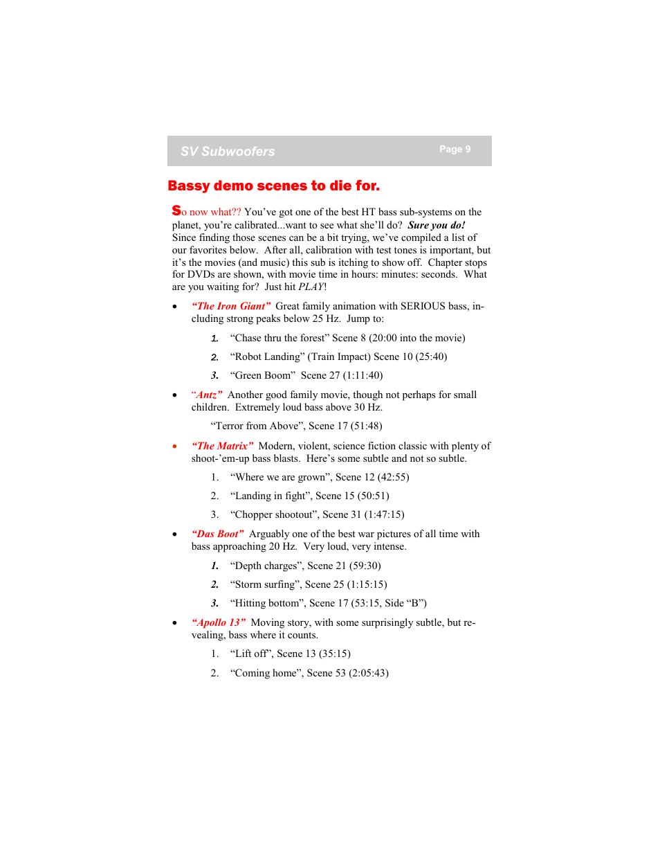 Bassy demo scenes to die for. s | SV Sound 16-46PCi User Manual | Page 9 / 12