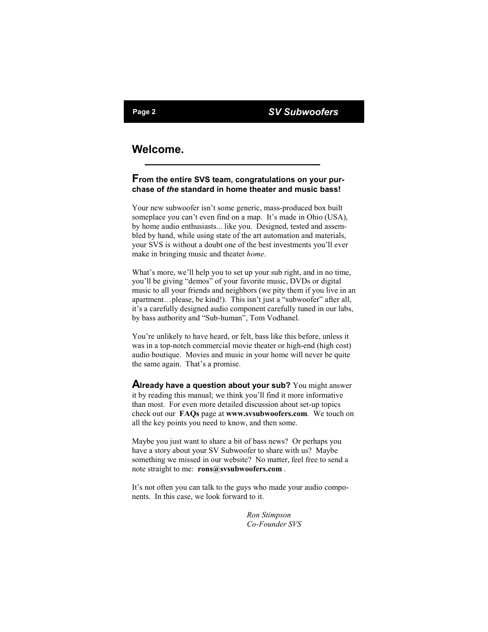 Welcome | SV Sound SVS PB2-ISD User Manual | Page 2 / 14