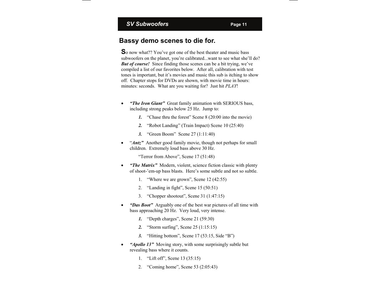 Bassy demo scenes to die for. s | SV Sound PB10-ISD User Manual | Page 11 / 16