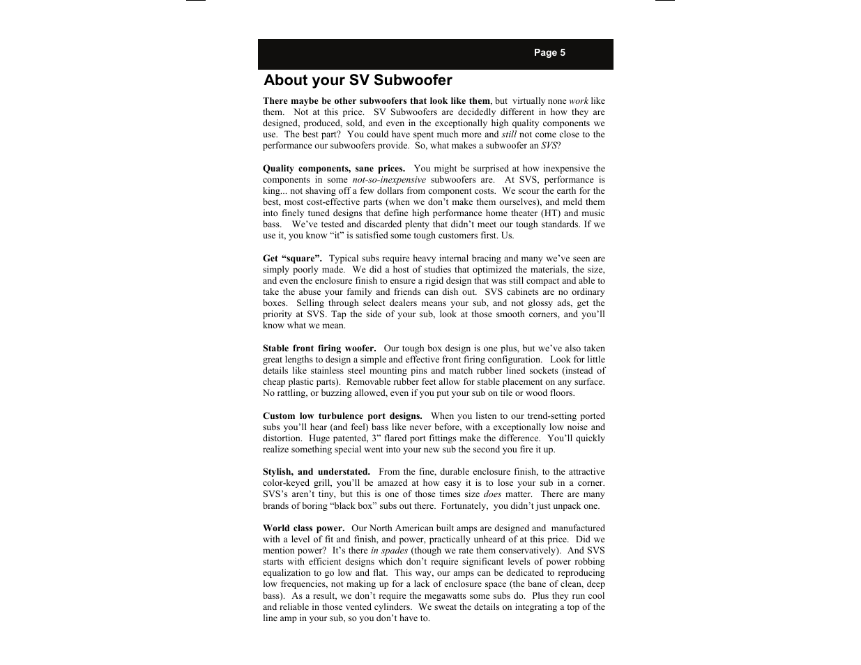 About your sv subwoofer | SV Sound PB10-ISD User Manual | Page 5 / 16