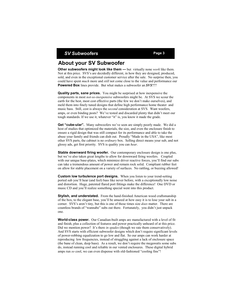 About your sv subwoofer | SV Sound PB2-ISD User Manual | Page 3 / 14
