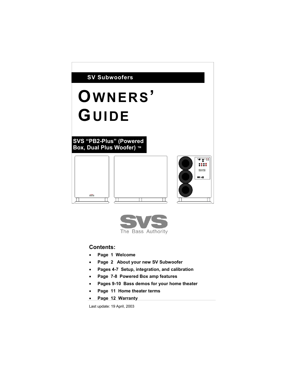 SV Sound Subwoofers User Manual | 12 pages