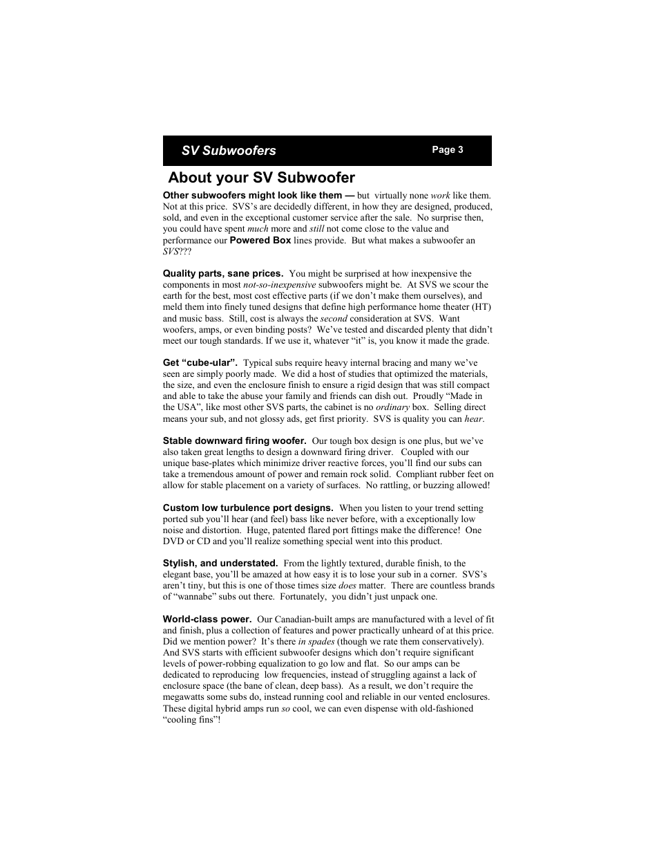 About your sv subwoofer | SV Sound Subwoofers User Manual | Page 3 / 12