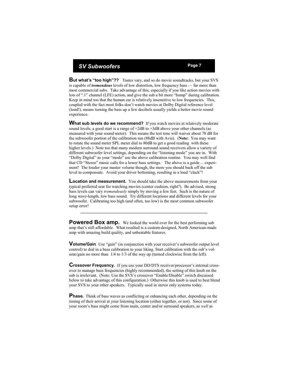 SV Sound Subwoofers User Manual | Page 7 / 12