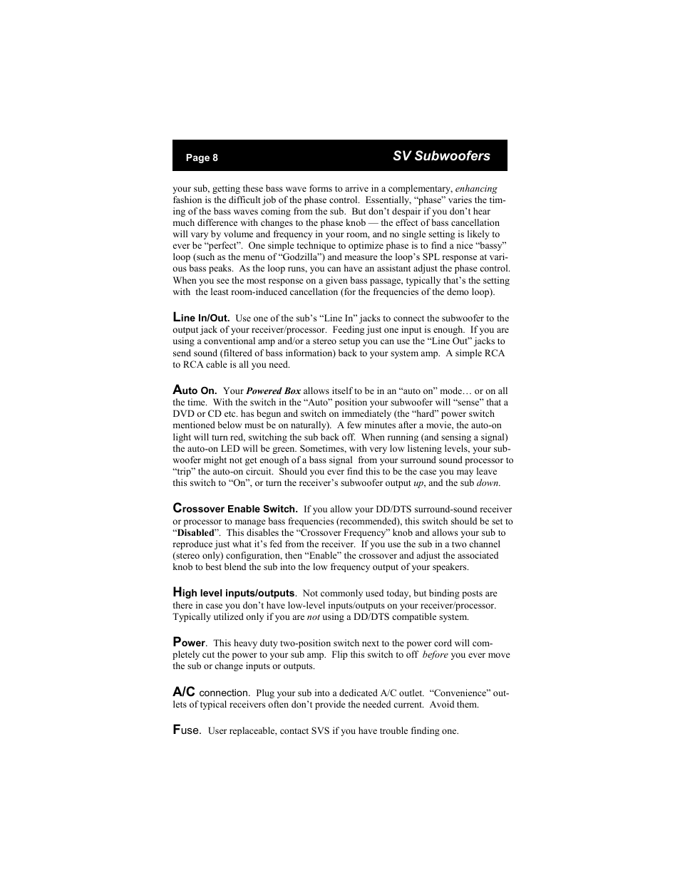 SV Sound Subwoofers User Manual | Page 8 / 12
