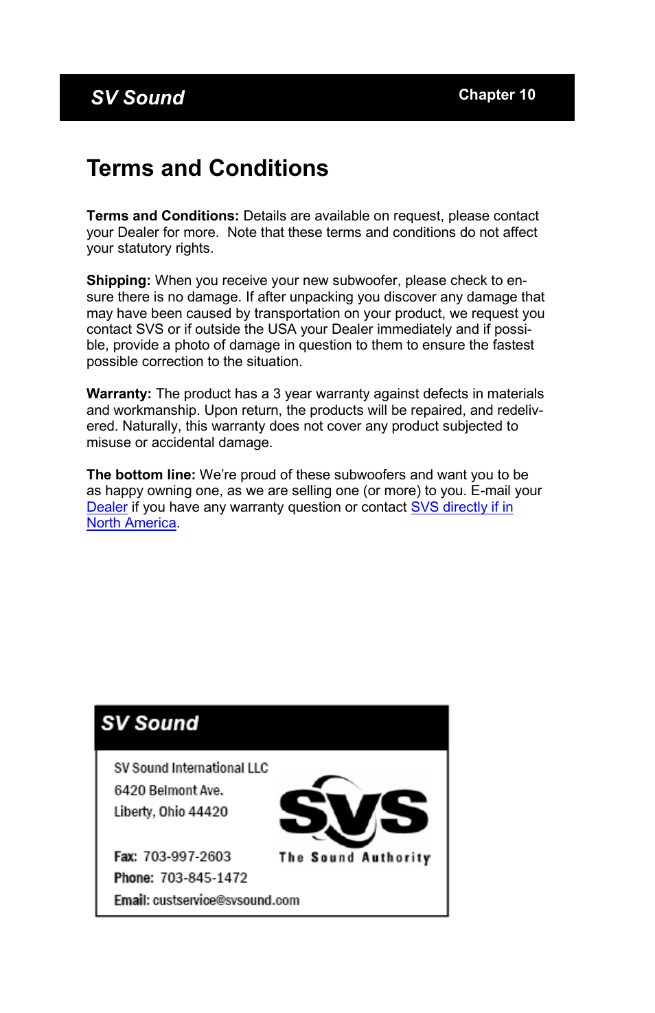 Terms and conditions, Sv sound | SV Sound SB12-Plus User Manual | Page 19 / 19