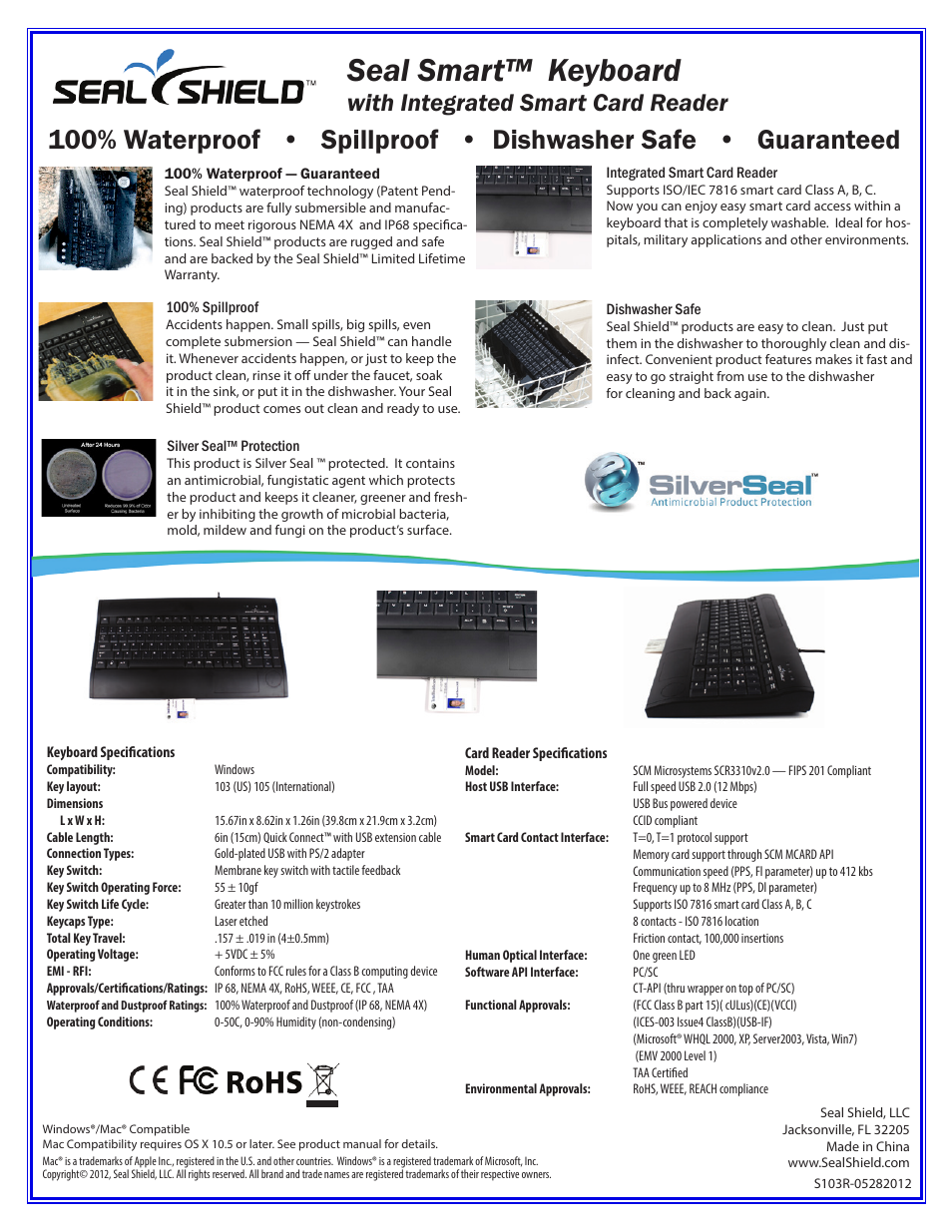 Seal smart™ keyboard, With integrated smart card reader | Seal Shield S103R User Manual | Page 2 / 2