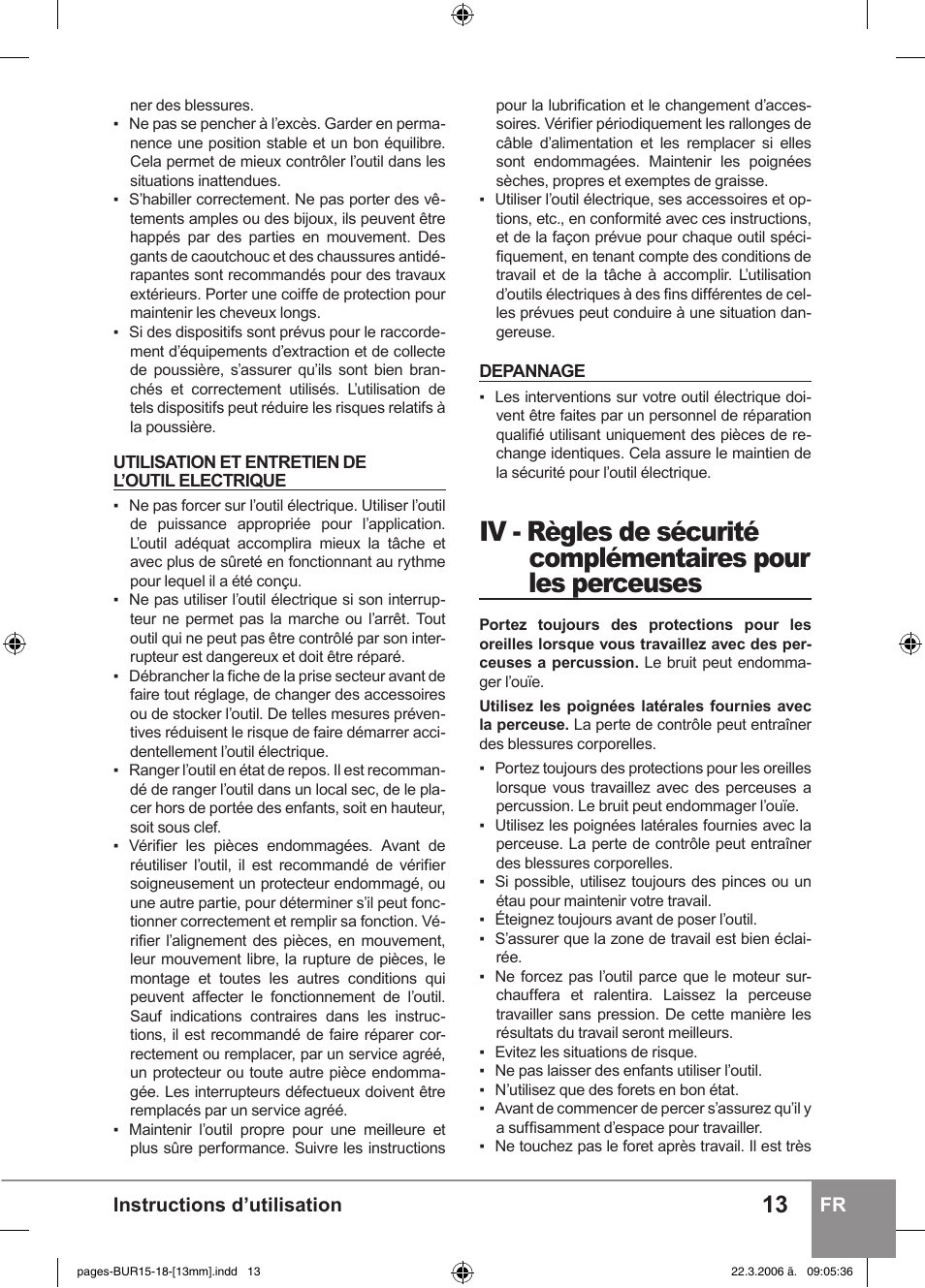 Instructions d’utilisation fr | Sparky Group BUR 15E User Manual | Page 13 / 40