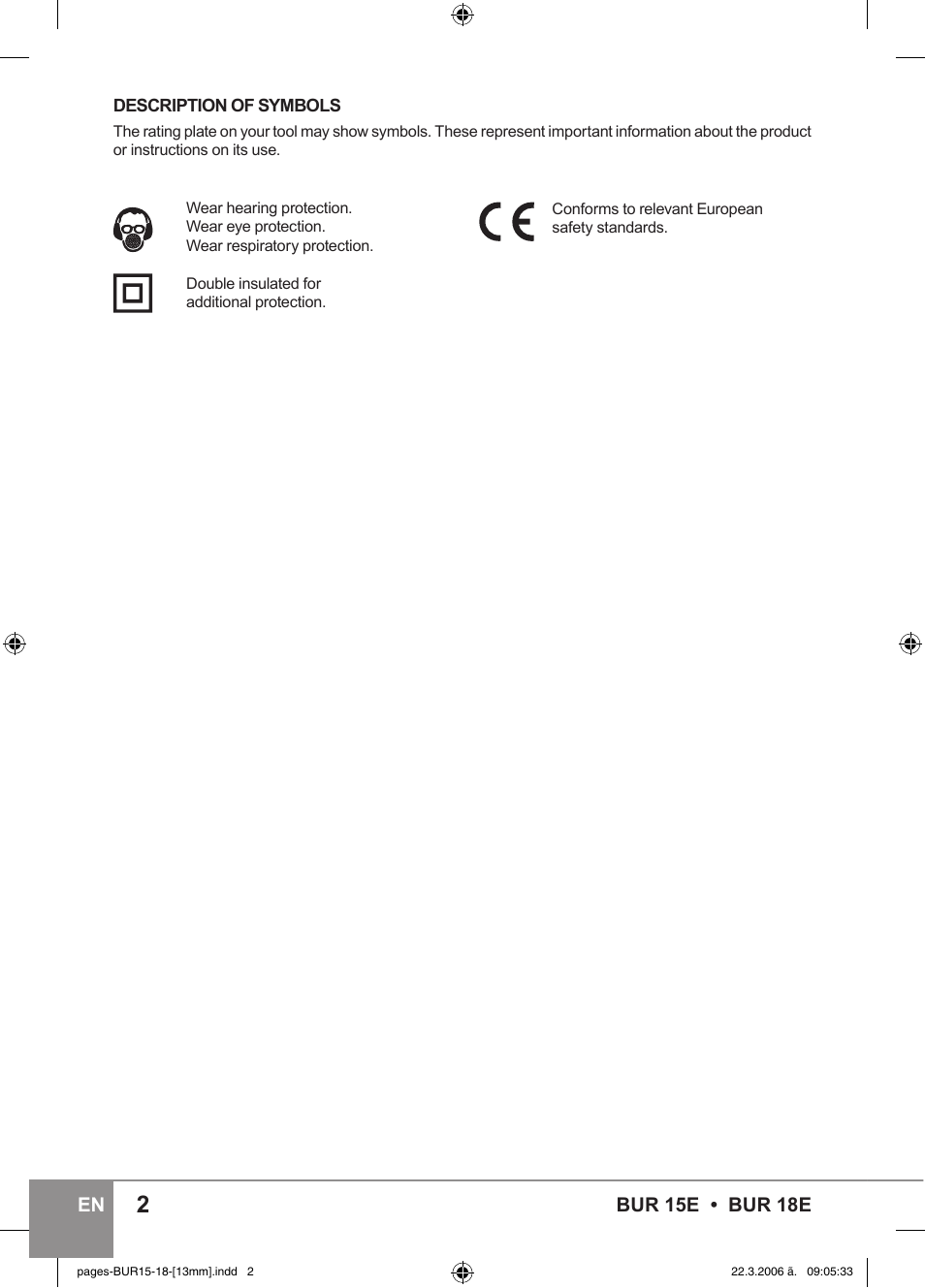 Bur 15e • bur 18e en | Sparky Group BUR 15E User Manual | Page 2 / 40
