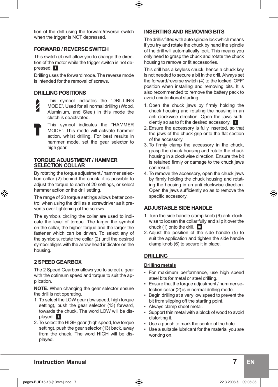 Instruction manual en | Sparky Group BUR 15E User Manual | Page 7 / 40