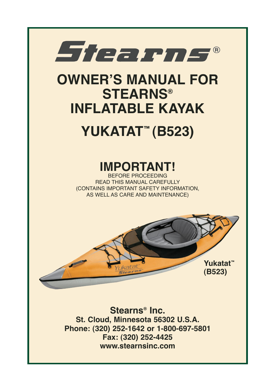 Stearns YUKATAT B523 User Manual | 20 pages