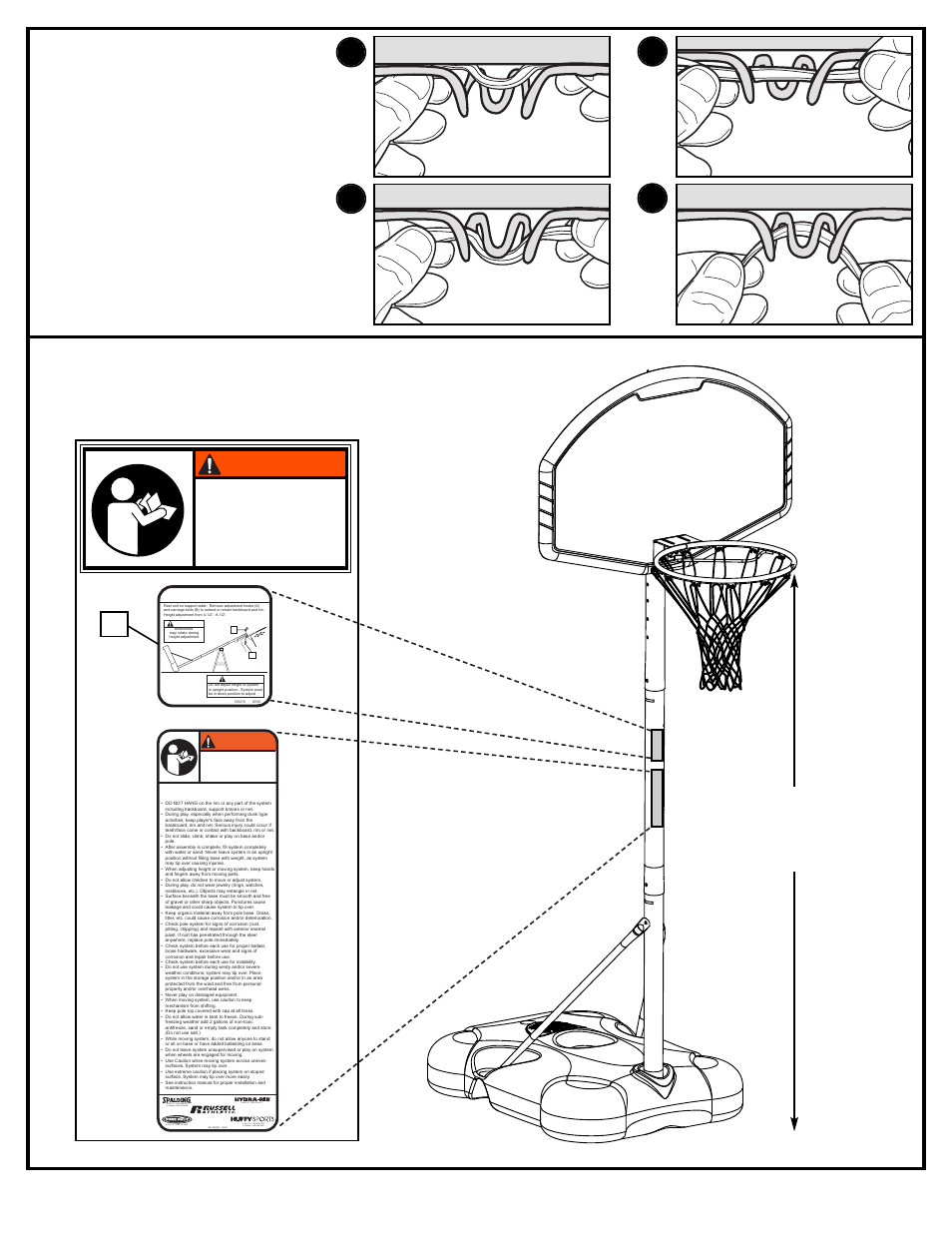 5 feet (1.98 m), Install net (6), Warning | Spalding M5800041 User Manual | Page 13 / 27
