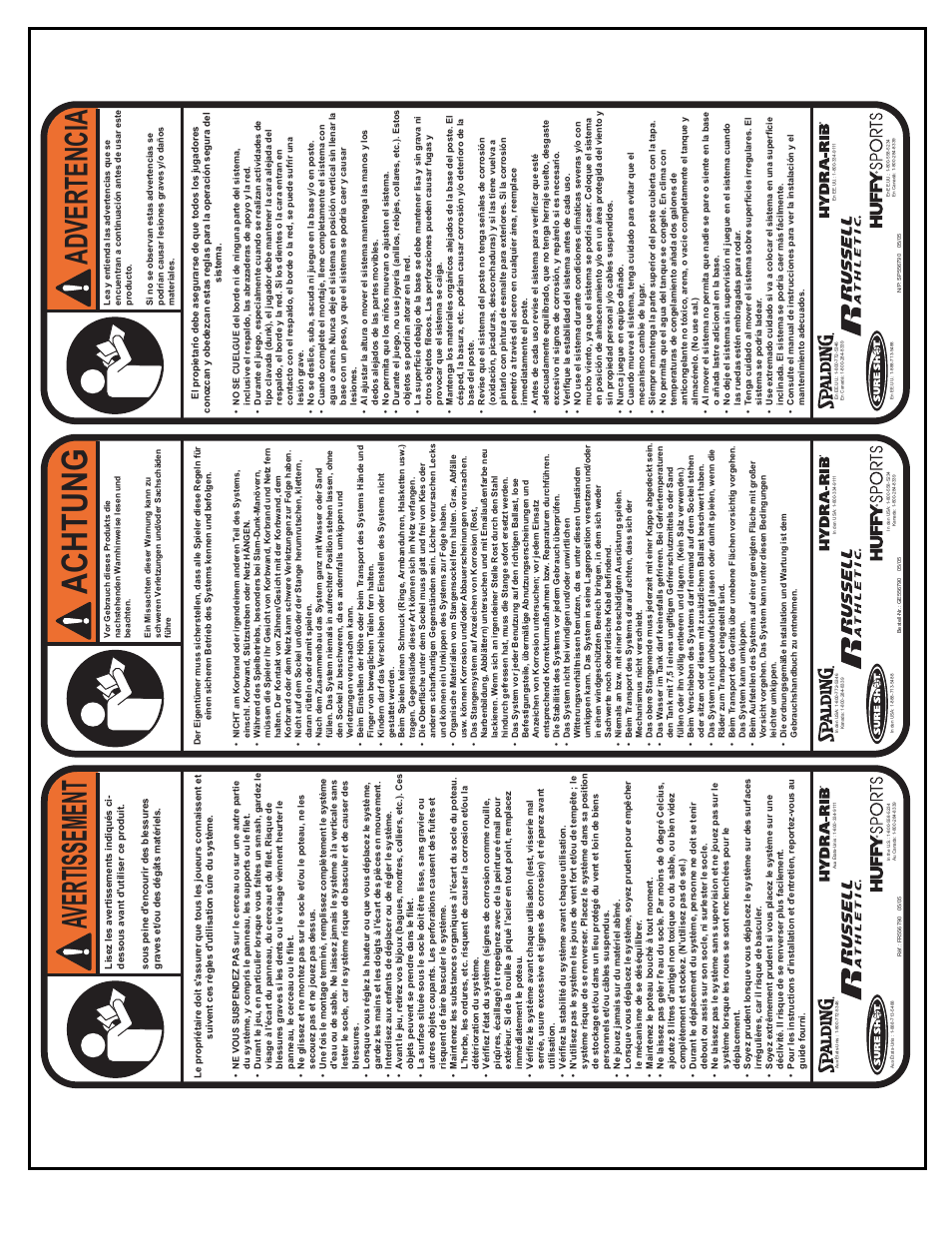 Achtung, Av ertissement, Advertencia | Spalding M6525041 User Manual | Page 5 / 27