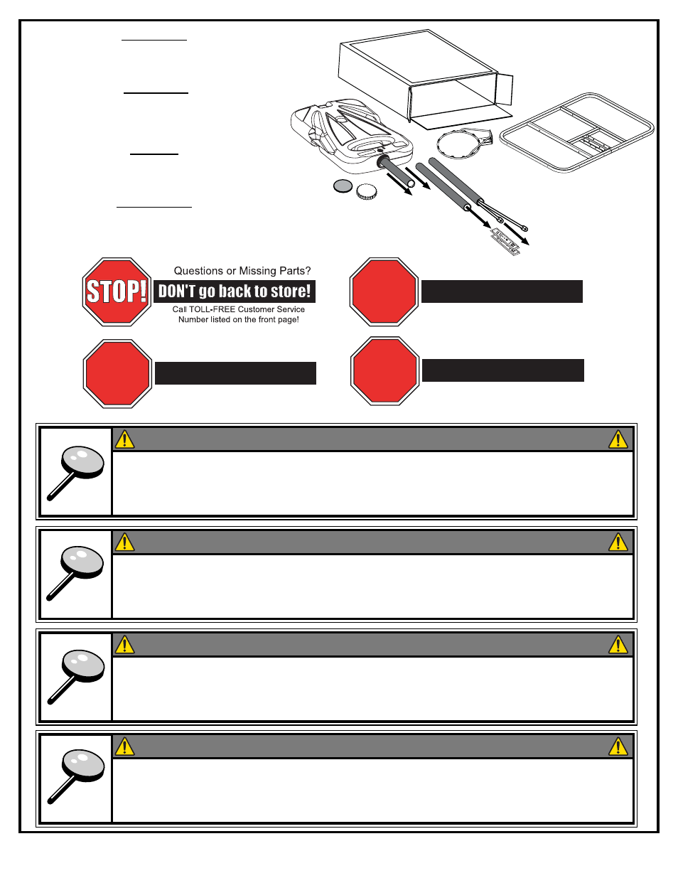 Stop, Halt, Alto! alto | Alto, Warning, Avertissement, Warnung, Advertencia | Spalding M662034 User Manual | Page 9 / 37