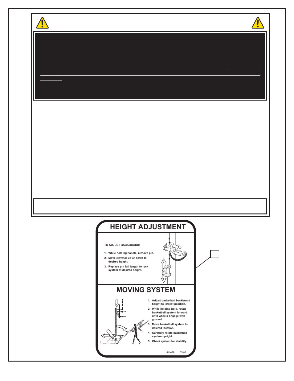 Safety instructions, Moving system, Height adjustment | Spalding M6611341 User Manual | Page 4 / 64