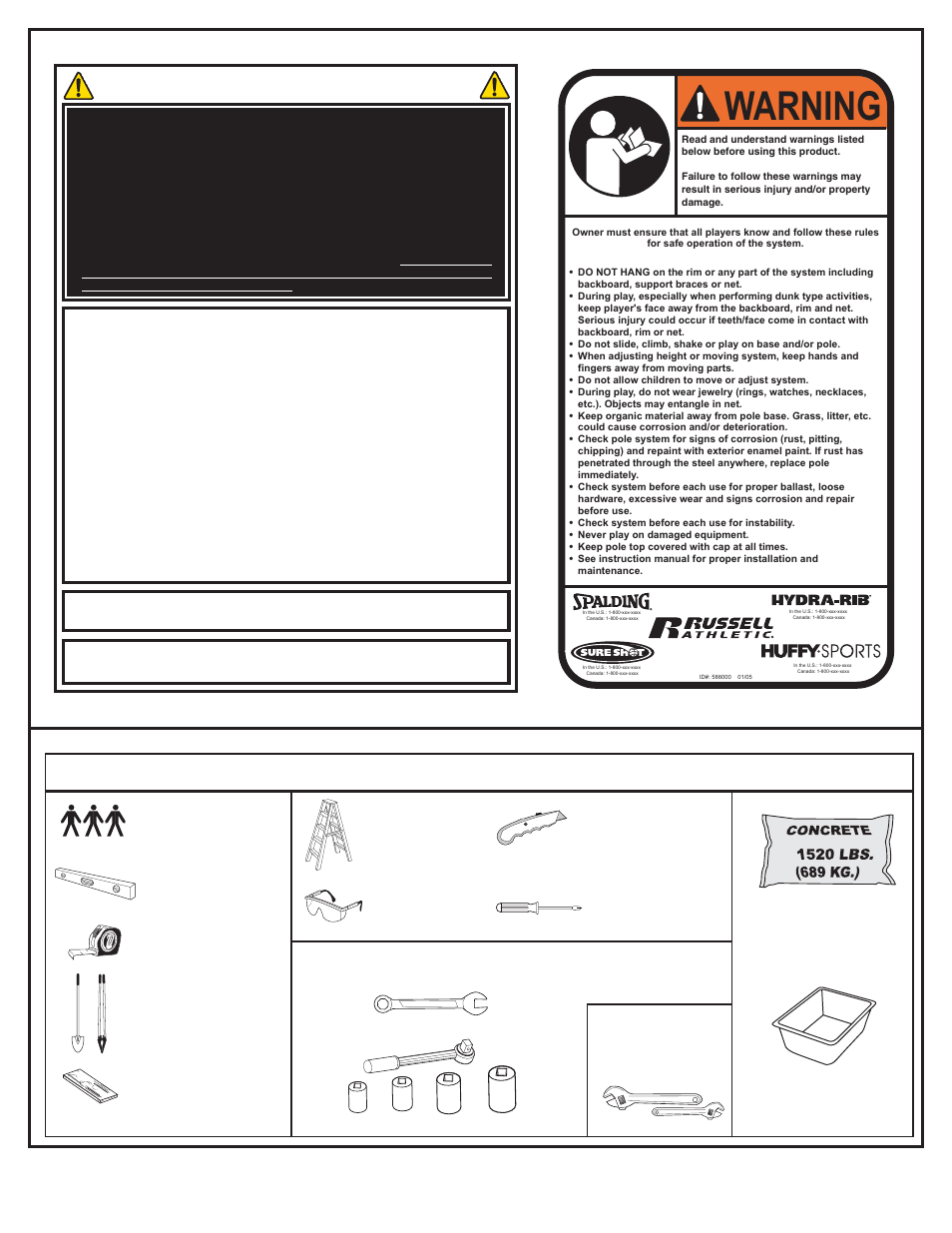 Warning, Required tools and materials | Spalding M88604C1 User Manual | Page 2 / 20