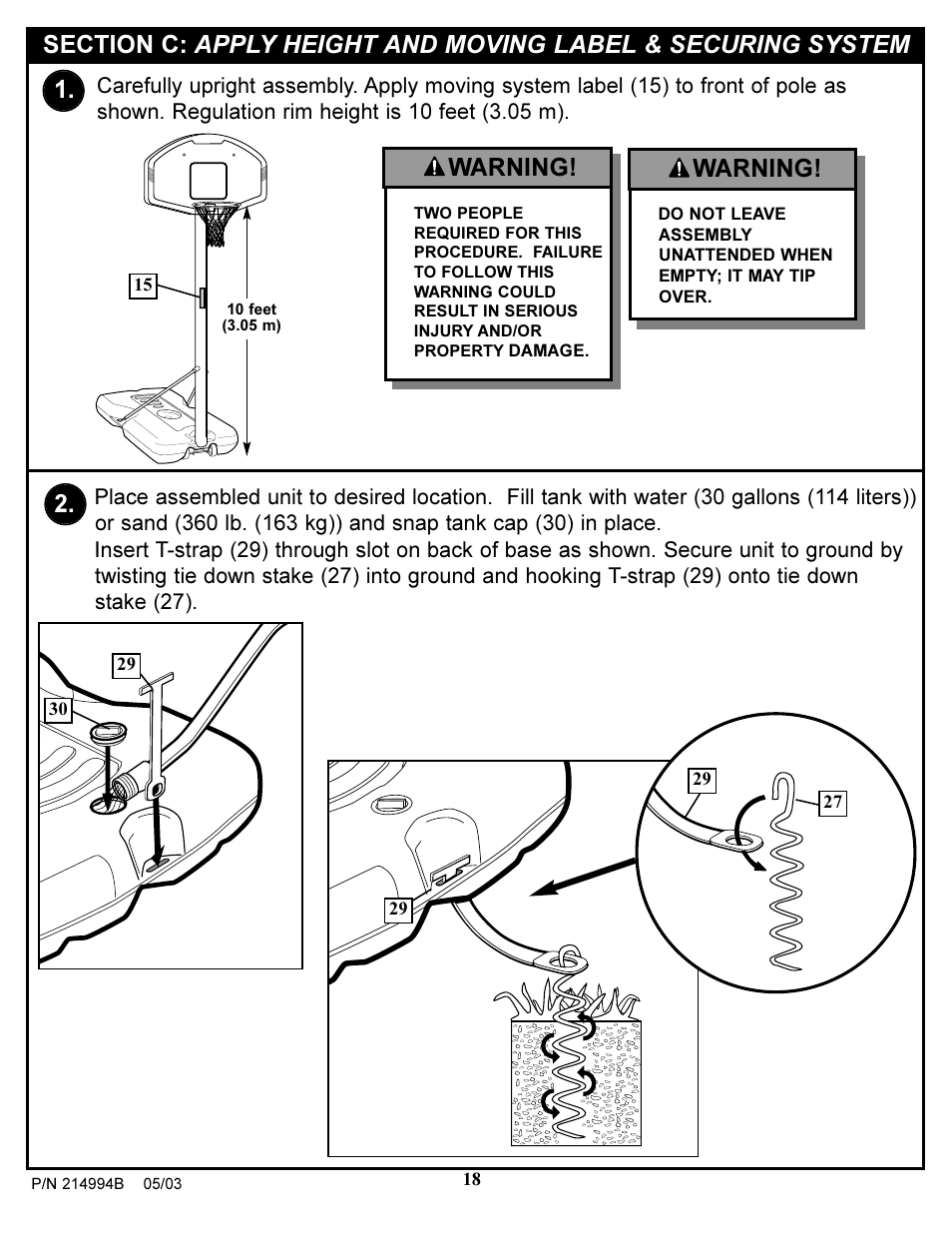 Warning, Warning! 2 | Spalding 214994B User Manual | Page 18 / 24