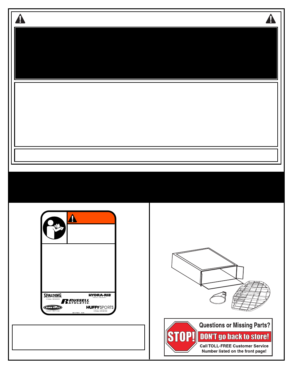 Safety instructions, Warning, Notice to assemblers | Spalding M800031 User Manual | Page 2 / 7