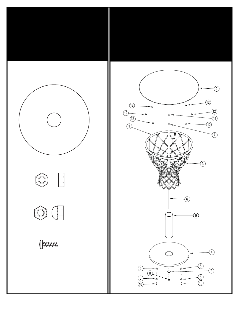 Get to know the basic parts of your system, Hardware identifier (nuts and washers) | Spalding M300011 User Manual | Page 3 / 5