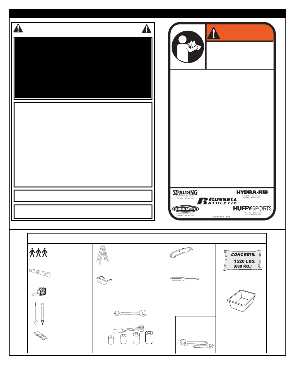 Warning, Safety instructions, Required tools and materials | Spalding M86724C User Manual | Page 2 / 19