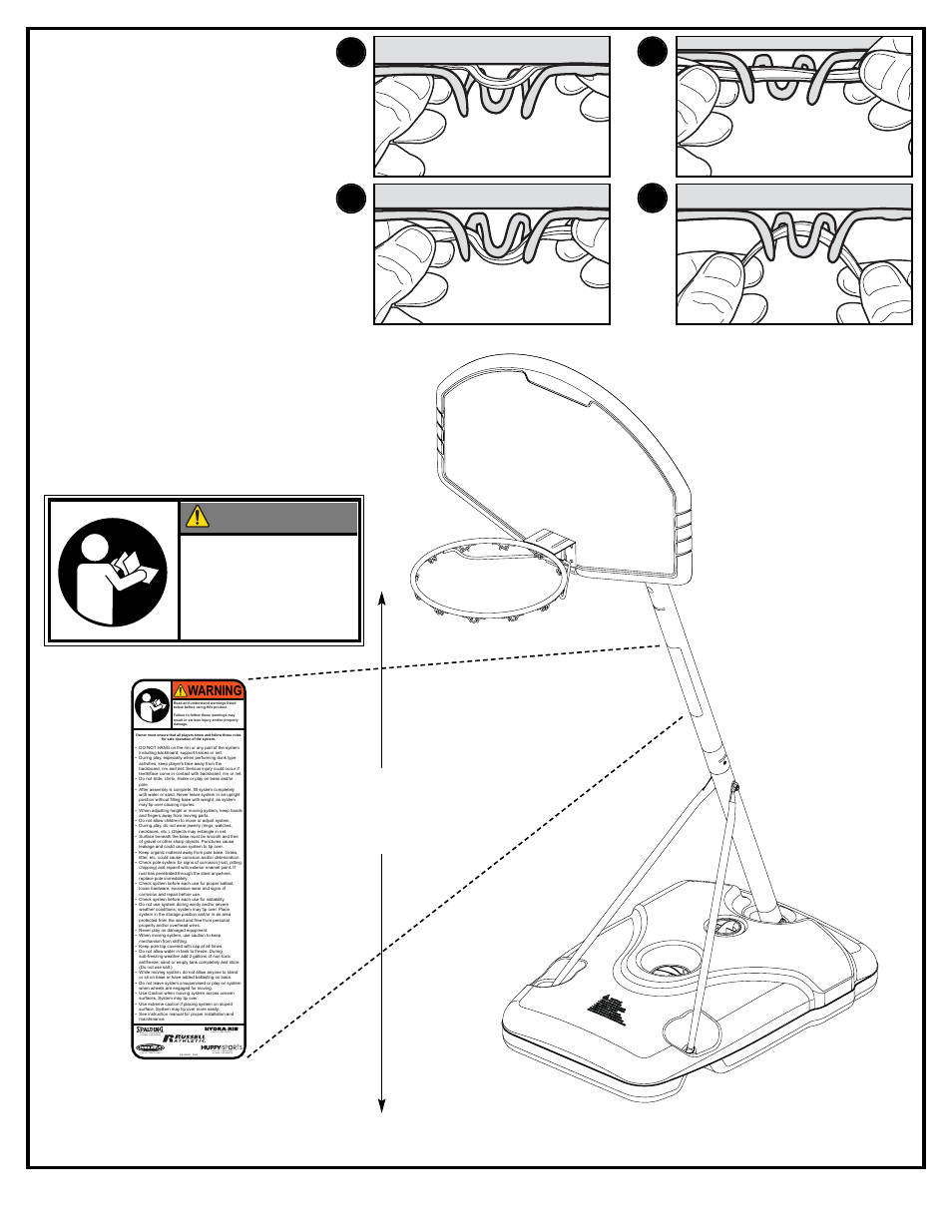 5 feet (1.98 m), Install net (6), Warning | Spalding 211230 User Manual | Page 15 / 16