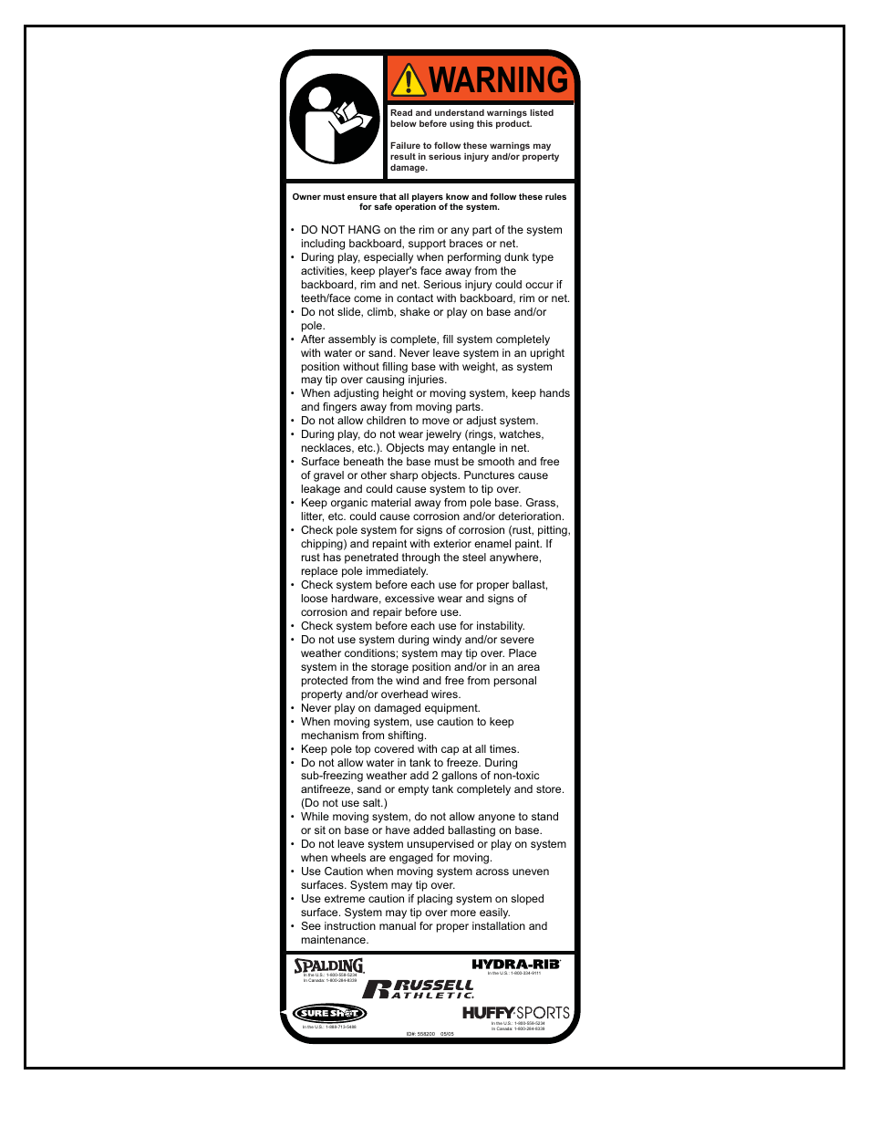 Warning | Spalding 211230 User Manual | Page 2 / 16