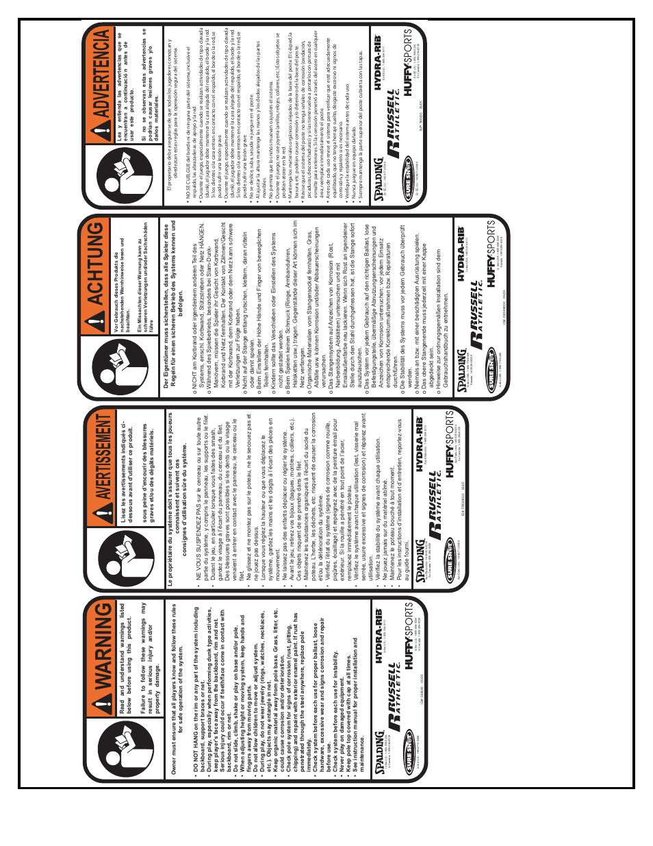 Wa rning, Advertencia, Achtung | Av ertissement | Spalding M8809C4 User Manual | Page 5 / 46