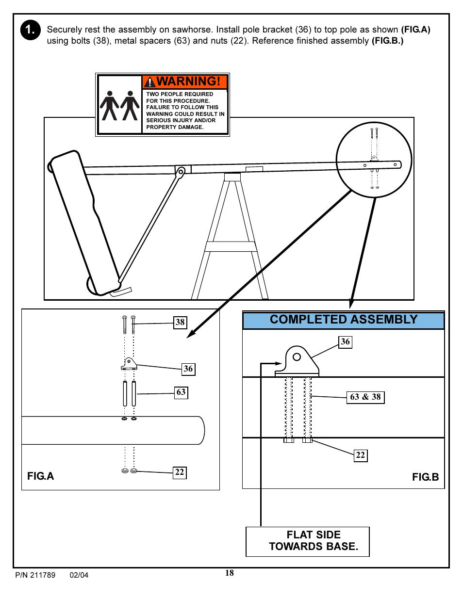 Warning, Completed assembly | Spalding 211789 User Manual | Page 18 / 32