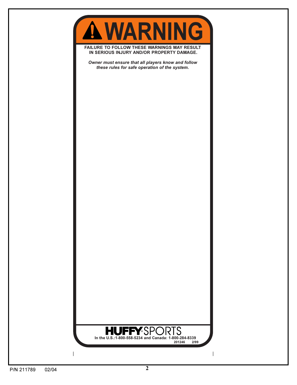 Warning | Spalding 211789 User Manual | Page 2 / 32