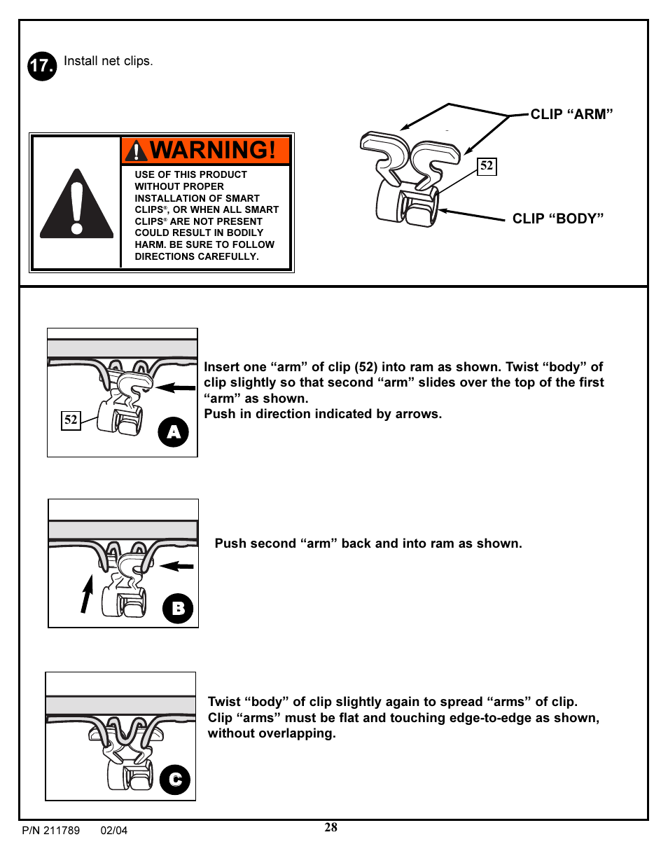 Warning, Ab b c c | Spalding 211789 User Manual | Page 28 / 32