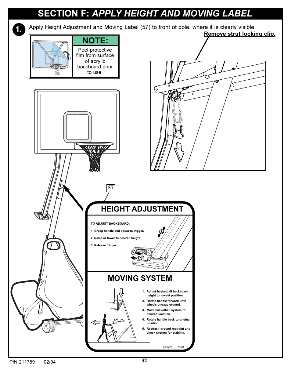 Moving system, Height adjustment | Spalding 211789 User Manual | Page 32 / 32