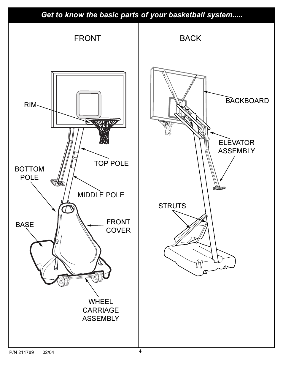 Front, Back | Spalding 211789 User Manual | Page 4 / 32