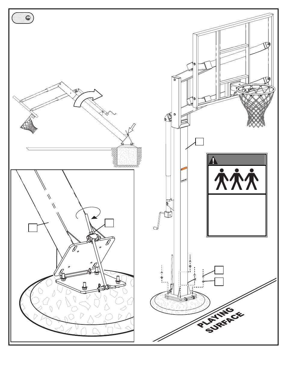 Pla ying sur fac e, Warning | Spalding M866041 User Manual | Page 16 / 19