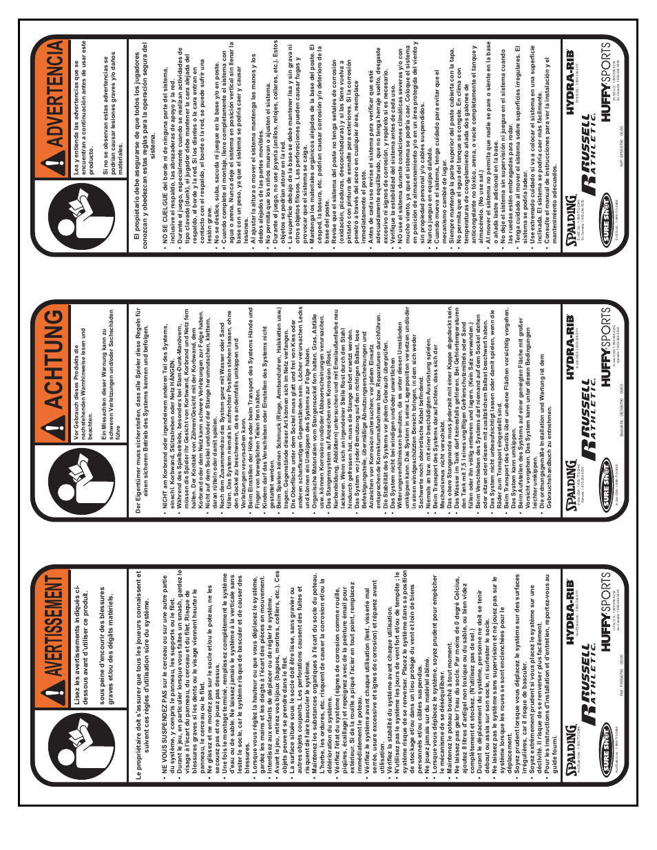 Achtung, Av ertissement, Advertencia | Spalding M6711041 User Manual | Page 30 / 54