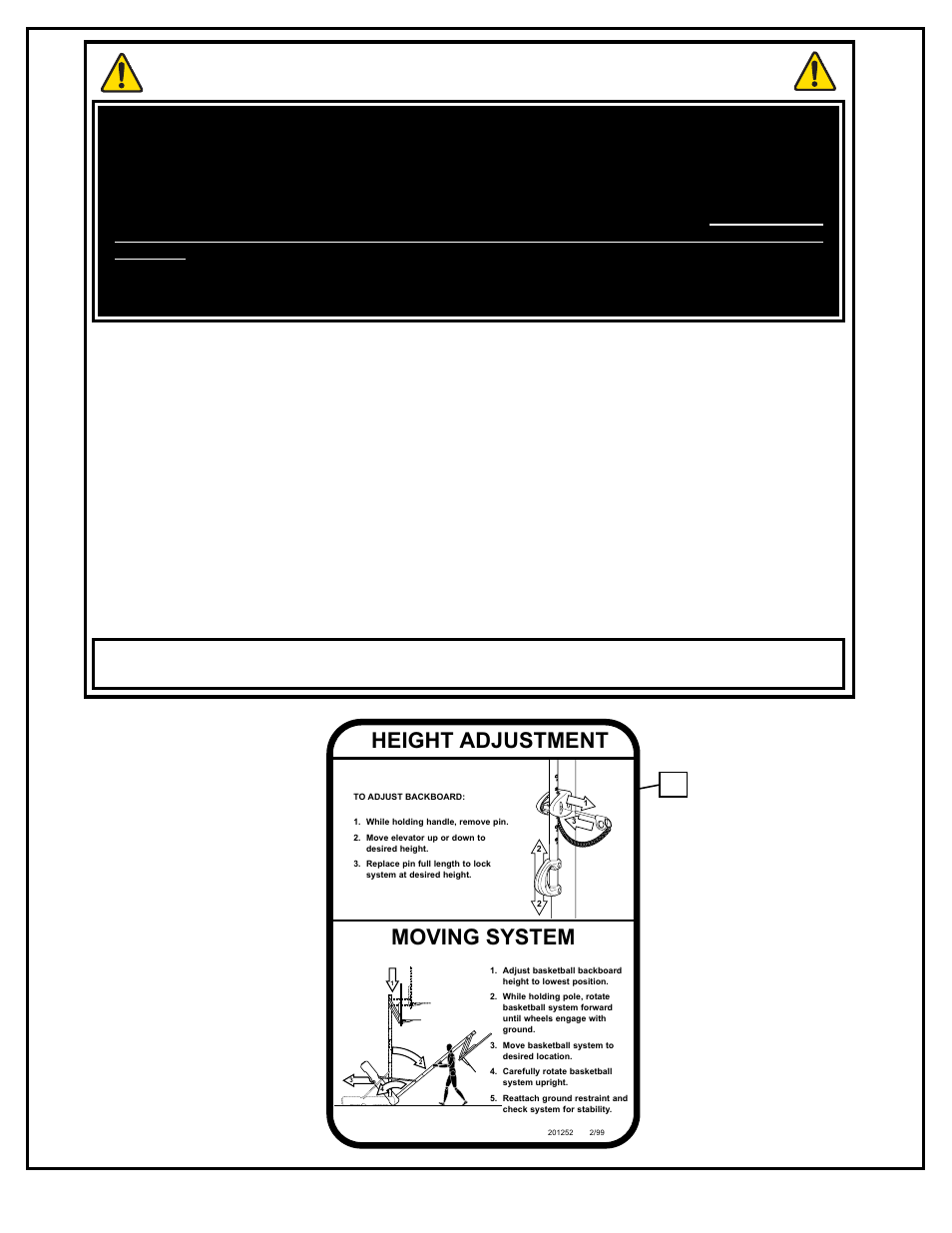 Safety instructions, Moving system, Height adjustment | Spalding M6711041 User Manual | Page 4 / 54