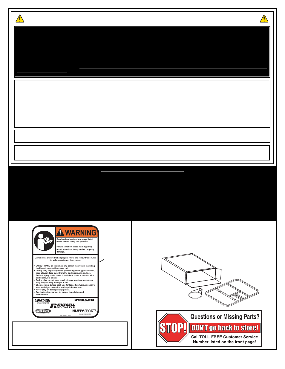 Safety instructions, Warning, Notice to assemblers | Spalding M7900412 User Manual | Page 2 / 14