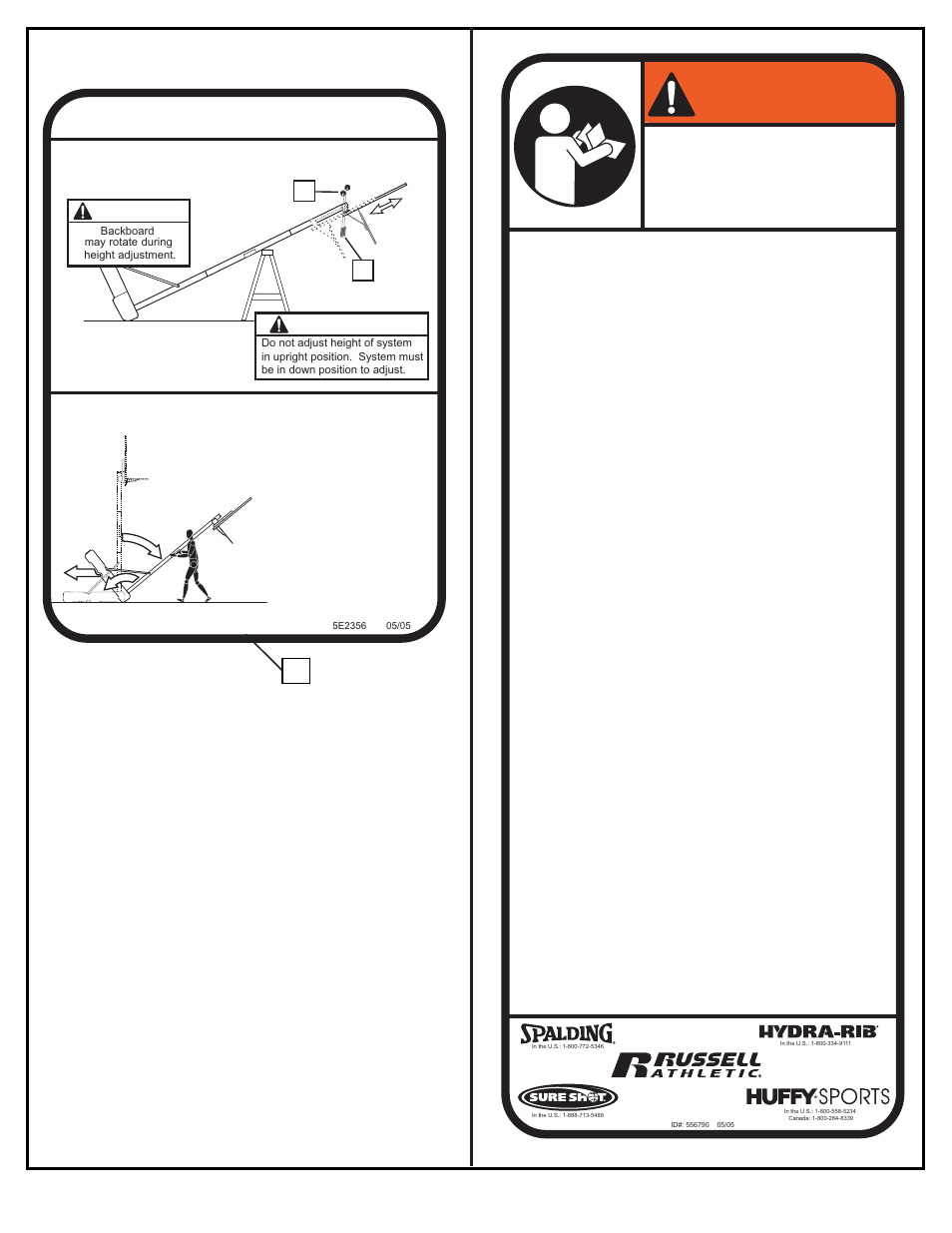 Warning, Moving system, Height adjustment | Awarning b warning | Spalding M611411 User Manual | Page 2 / 15