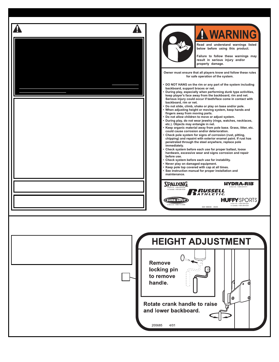 Warning, Safety instructions | Spalding M8809511 User Manual | Page 2 / 16