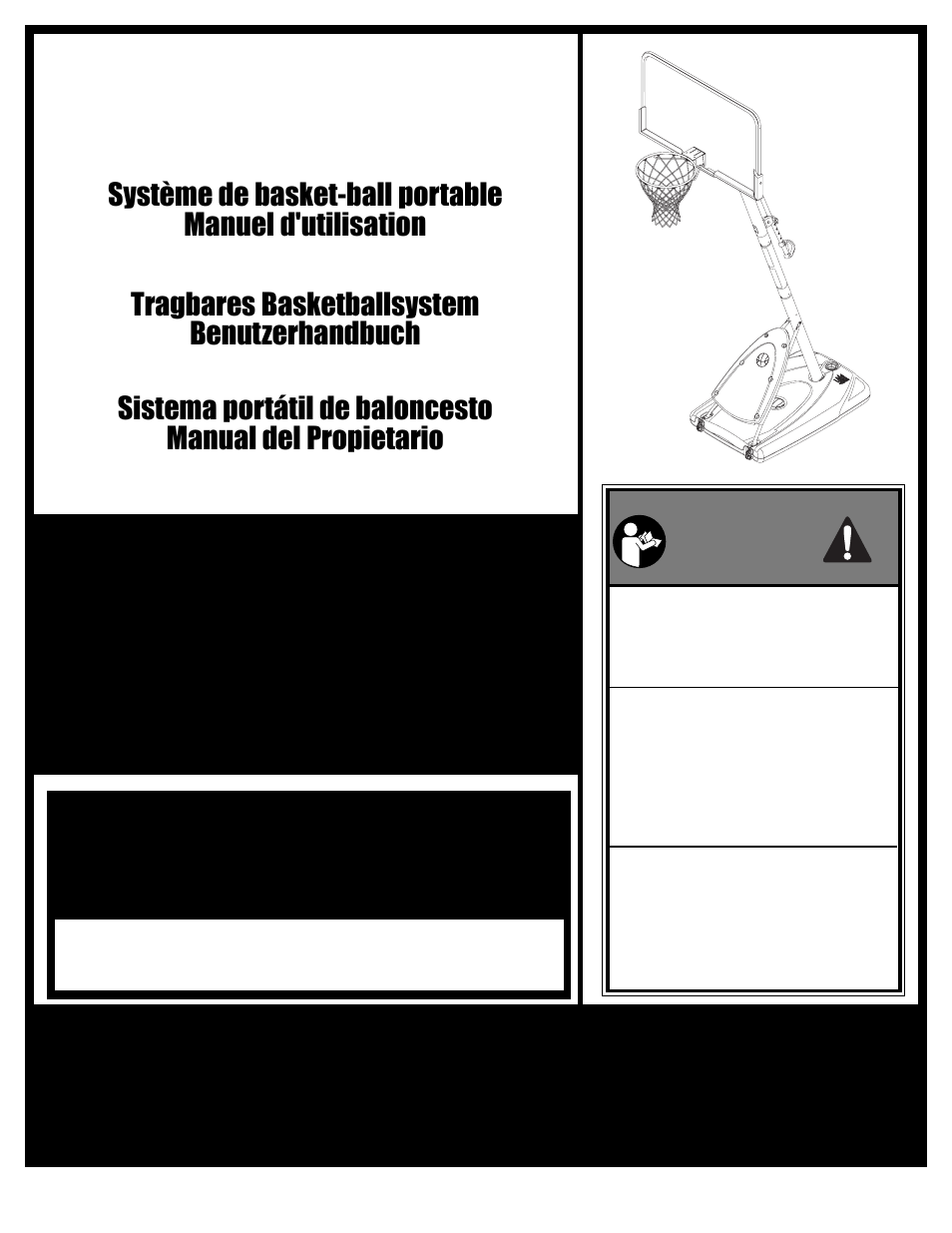 Tragbares basketballsystem benutzerhandbuch, Français español deutsch | Spalding M6620241 User Manual | Page 2 / 41