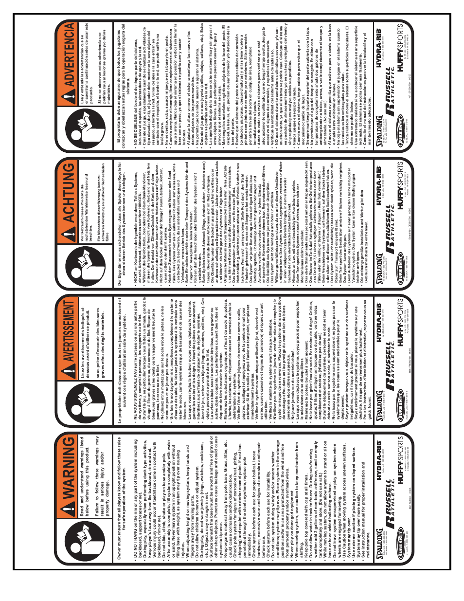 Wa rning, Achtung, Av ertissement | Advertencia | Spalding M6620241 User Manual | Page 5 / 41