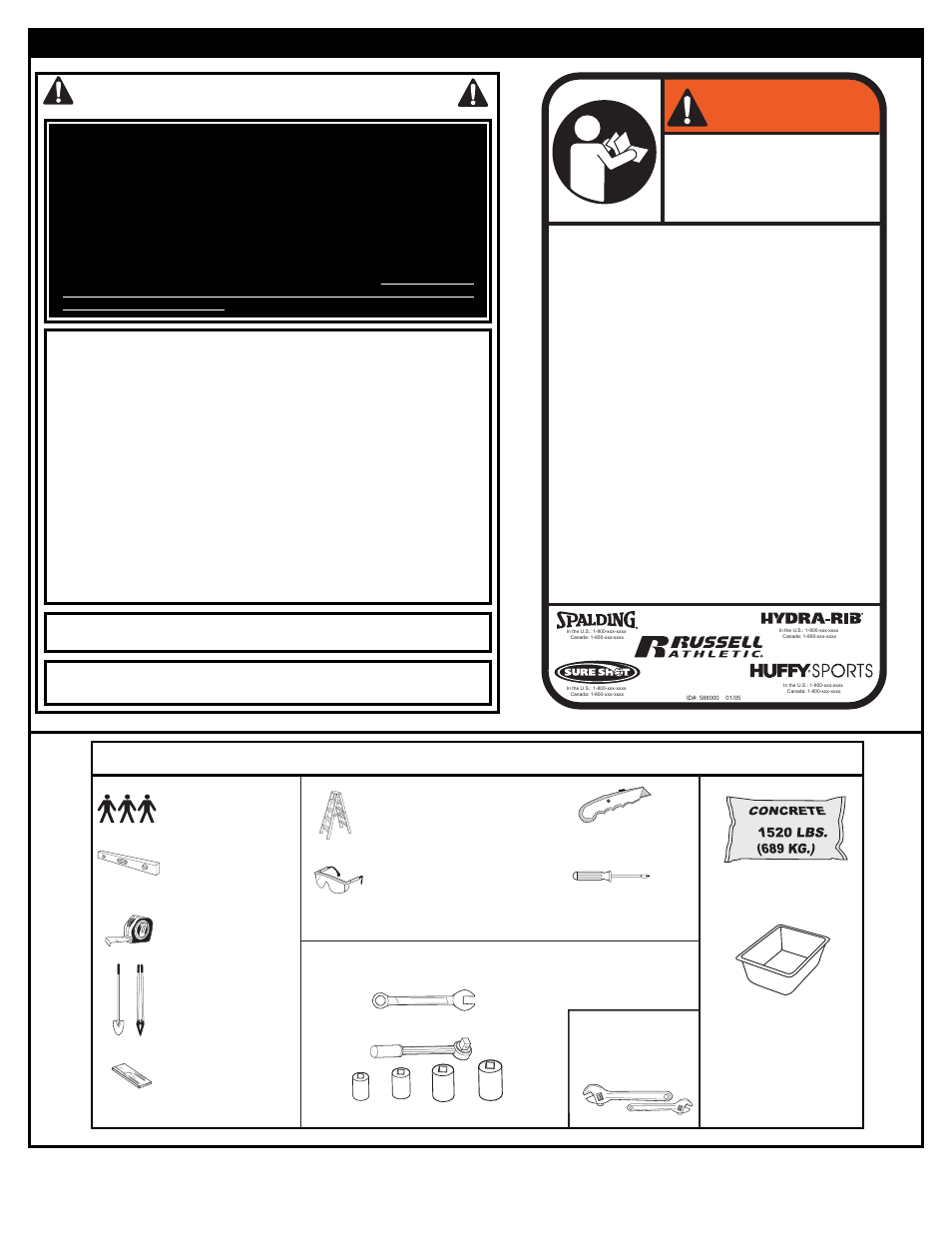 Warning, Safety instructions, Required tools and materials | Spalding M88724C User Manual | Page 2 / 19